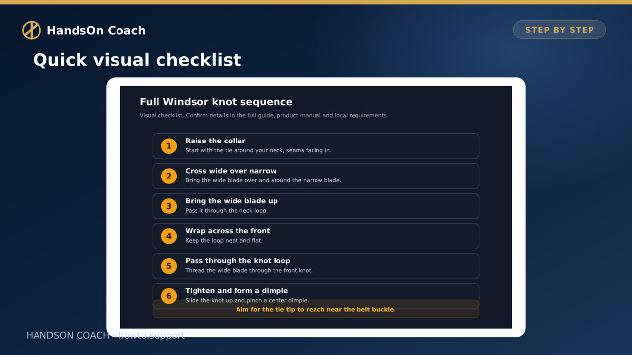 How to Tie a Windsor Knot Step by Step visual checklist